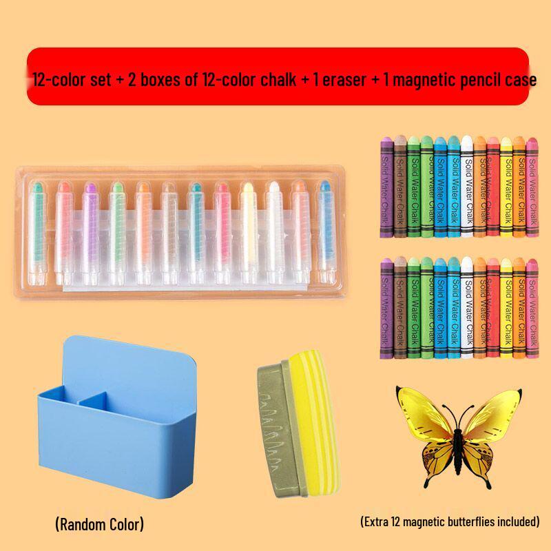 Set di Gessetti Colorati e Penne per Lavagna a Base d'Acqua e Pellicola Murale – Senza Polvere, Solubili in Acqua, Sicuri per Insegnanti e Bambini.