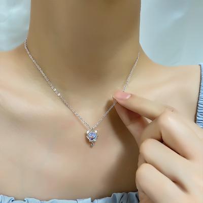 Diamond Bow Kitten Pendant Collarbone Chain Soft Cute Style Temperament Women'S Versatile Moonstone Cat Necklace