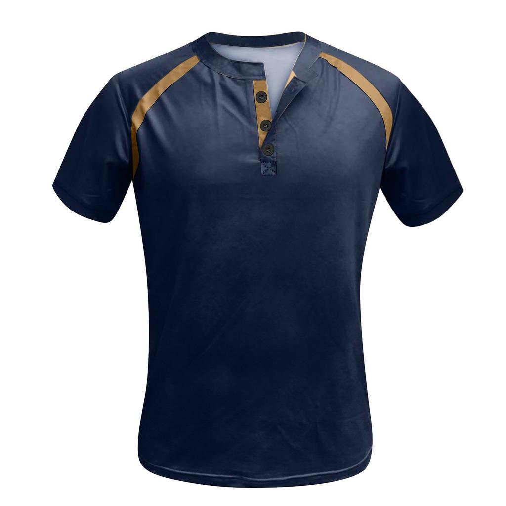Summer T-shirt Contrast Button Neck Short Sleeve Cycling And Hiking Casual Top