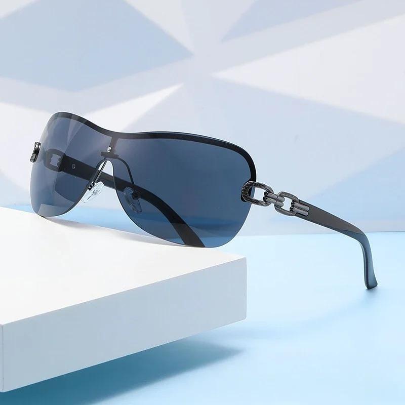 New Fashionable European And American Integrated Double Loop Chain Sunglasses Uv400 Outdoor Windproof And Eye Protection Glasses