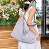 Simple striped canvas bag for women, large-capacity color-blocking tote bag, versatile commuter shoulder bag2026New Handbag