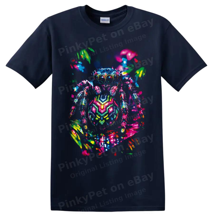 Spider T Shirt Neon Colorful Arachnid Psychedelic Art Graphic Tee Gift Wear