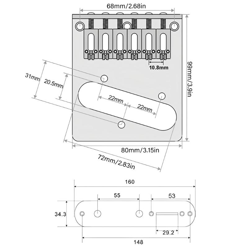 Professional 6 String Saddles Bridge Plate Electric Guitar Bridge Control Panel with Carving Decorative Pattern