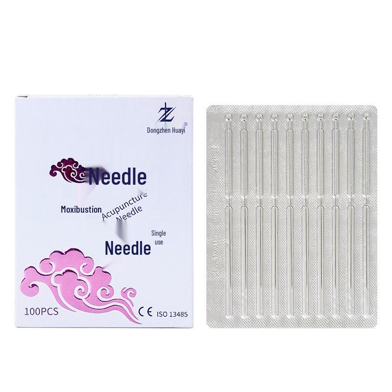 Huayi Medium Acupuncture Needles with Ring Handle, Disposable, Individually Packaged, 100 Needles/Box