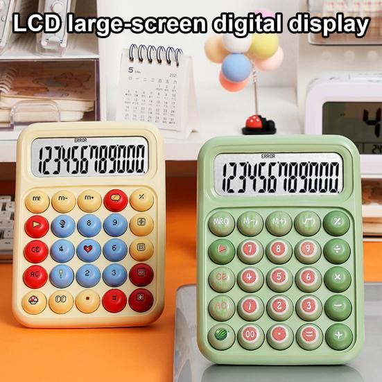 Cartoon Calculator with 12-Digit LCD Screen & Color-Coded Mechanical Keys Cute Desktop Calculator Portable Calculator for Office School Home