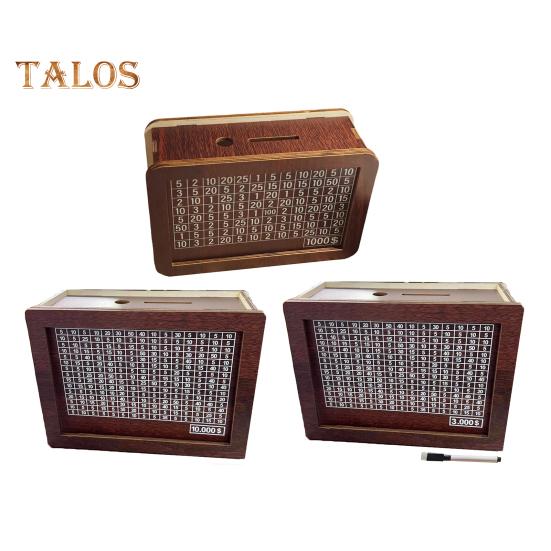 Cutie de bani din lemn cu pix marcator 1000/3000/10000 USD Pușculiță Monede Container pentru numerar Copii Adulti Economisire de bani Provocare Borcan