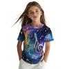 Retro children's clothing 3D music notes printed girls' clothing daily casual short sleeved street designer T-shirt top loose and fashionable T-shirt