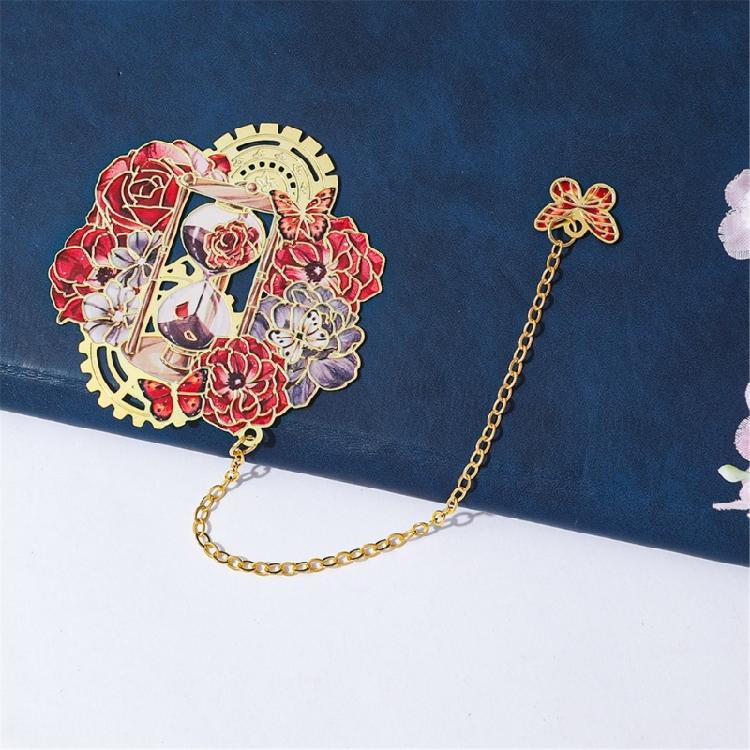 Creative Book Markers Flower & Clock Bookmarks with Pendant Chain Page Markers Retro Bookmarks for Students Teachers