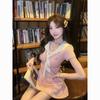 Spring/summer collegiate navy black short-sleeve dress for women, summer waist-cinching and slimming elegant short skirt