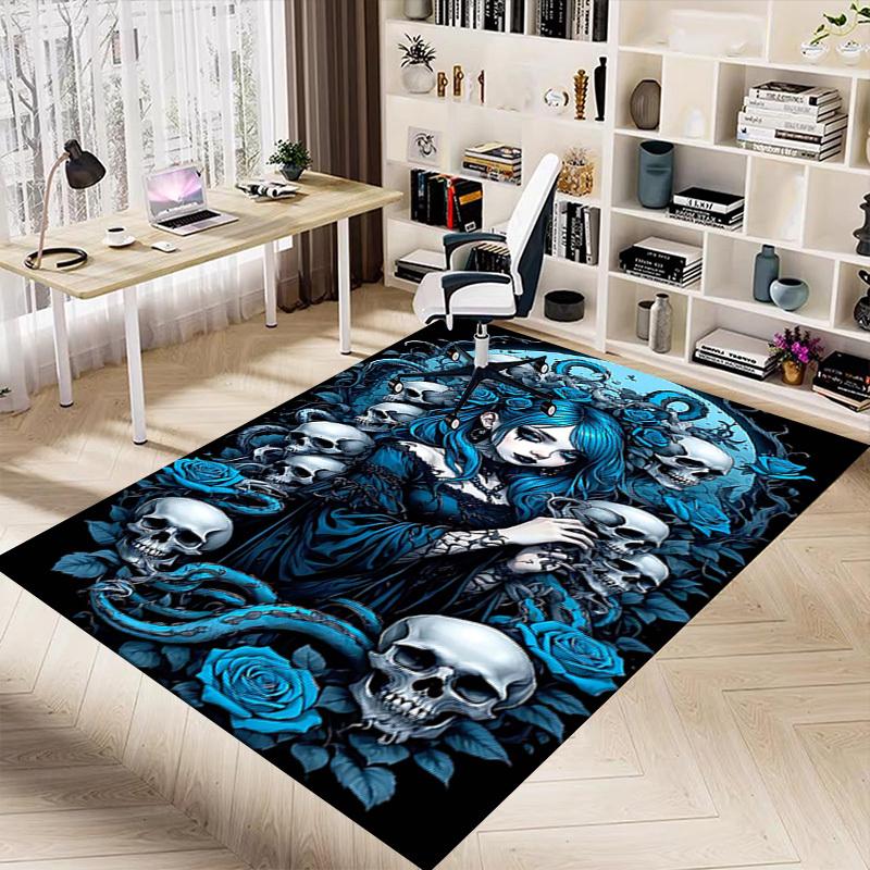 1PC Skulls Roses Anti-slip carpet, suitable for Office, bedroomand playrooms. It can also be used as a sofa footrest cover-R75