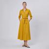 Amazon 2026 European and American cross-border women's clothing summer solid color lapel slim long-sleeved dress new women's clothing belt