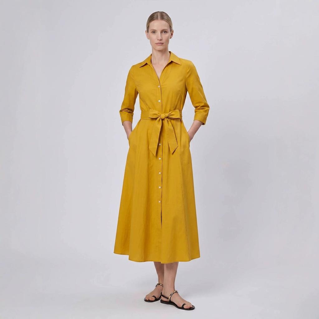 Amazon 2026 European and American cross-border women's clothing summer solid color lapel slim long-sleeved dress new women's clothing belt