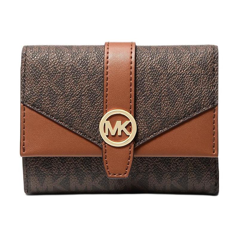 MICHAEL KORS Greenwich Logo Print Coated Canvas Wallet Medium Unisex Couple Brown коричневый