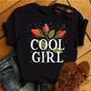 Fashion Women T Shirt Flower Printed T Shirt Casual Black Tops 90s Ladies Girl Tee Shirt Female Harajuku Graphic T -Shirt