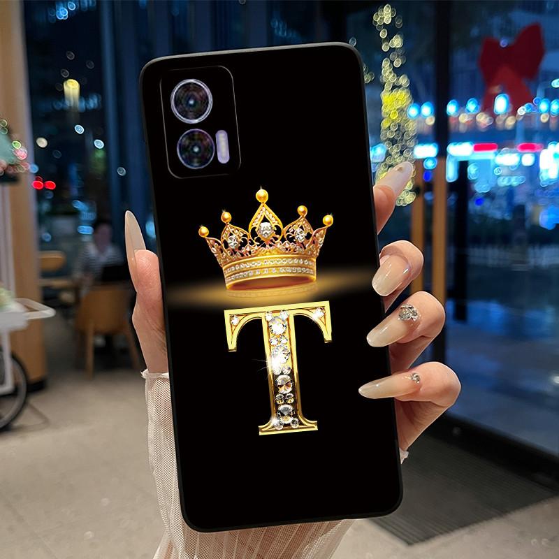 Phone Case For Motorola Edge 30 Lite/Motorola Edge 30 Neo 5G Black Case Shockproof Soft Fashion Letter Crown Cover