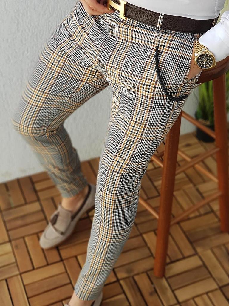 Men's Plaid Print Casual Trousers - Spring/Summer European & American Style