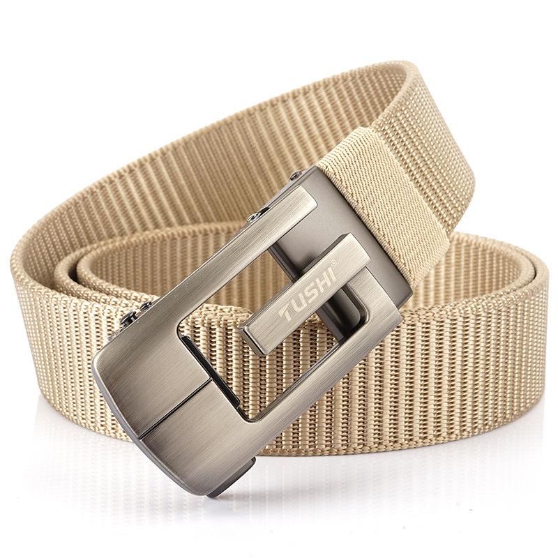 Nový pánský pásek na dojíždění s automatickou přezkou Nylonový pás, univerzální dvouvrstvý silný pás pro venkovní volný čas