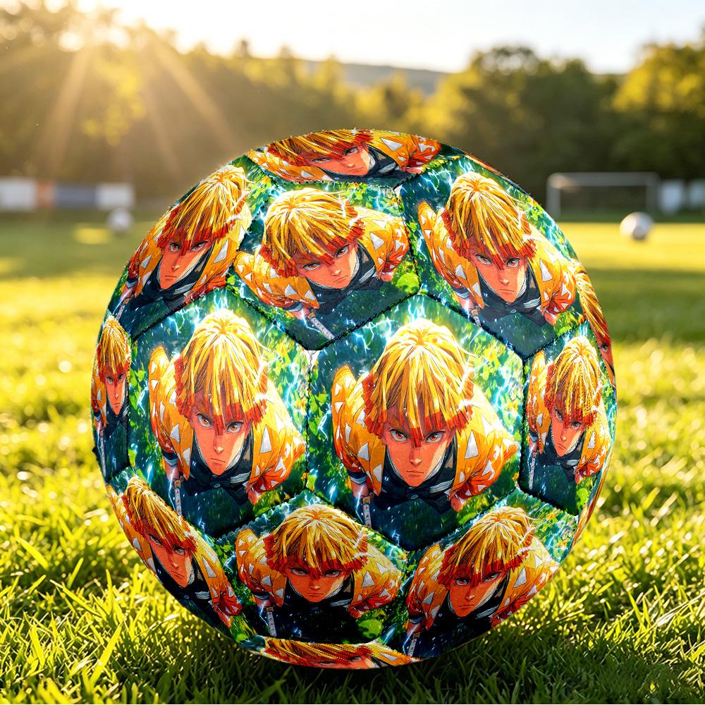 Agatsuma Zenitsu Printed Size 5 Standard Football, Waterproof PU Training Soccer Ball for Outdoor Sports