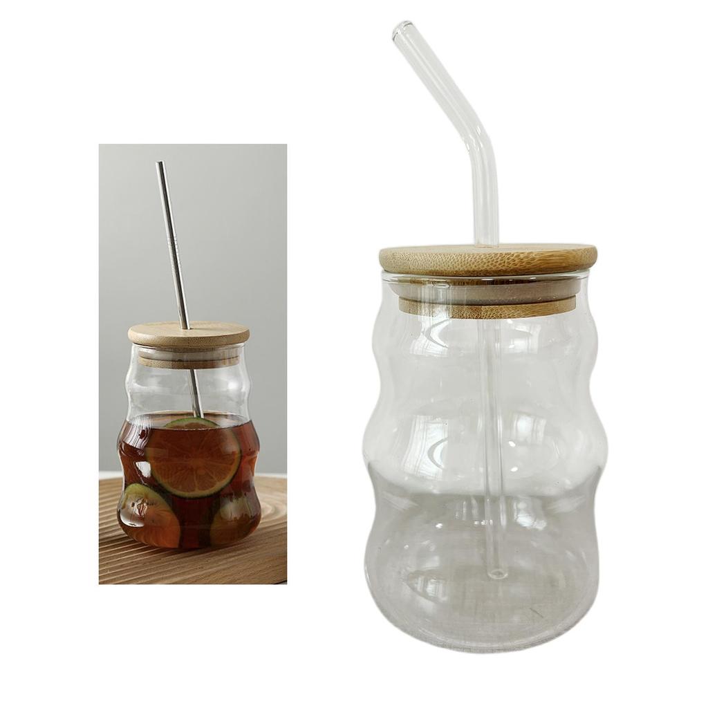 Glass Jar Large Capacity with Straws Durable Clear Gift Tea Cup Water Bottle Coffee Cup for Home Breakfast Hiking Juicing Beer