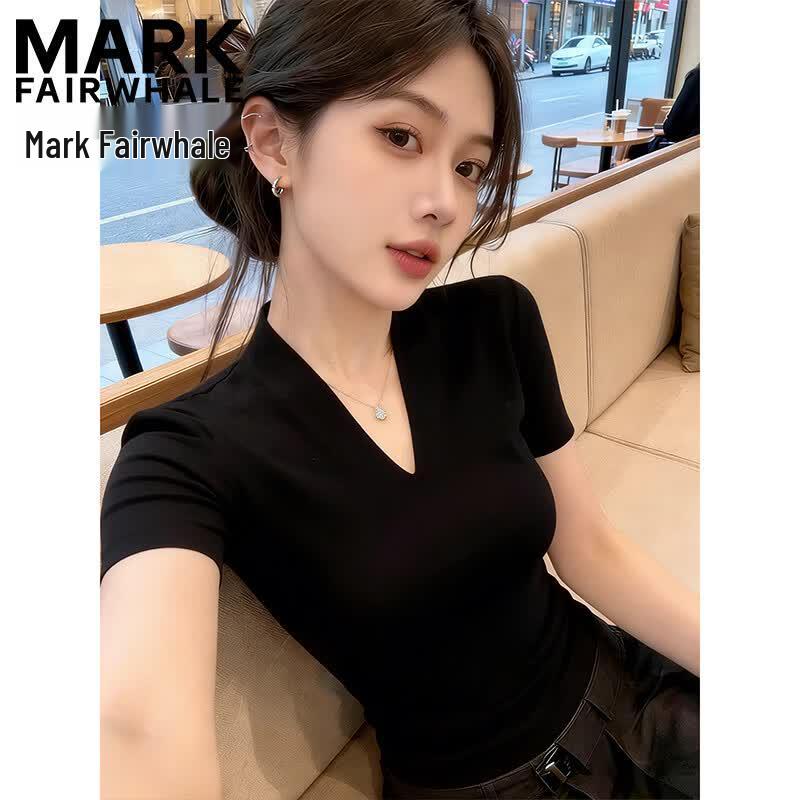 MARK FAIRWHALE Women s Elegant Slim Fit V-Neck Knit Top XL чёрный