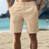Men's Summer New Linen Beach Breathable Straight Casual Shorts Solid Color Loose Vacation Style Five-point Pants