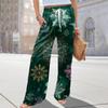 Ladies' Loose And Casual Christmas Printed Wide Leg Pants With Elastic Waistband Drawstring And Pocket Pants