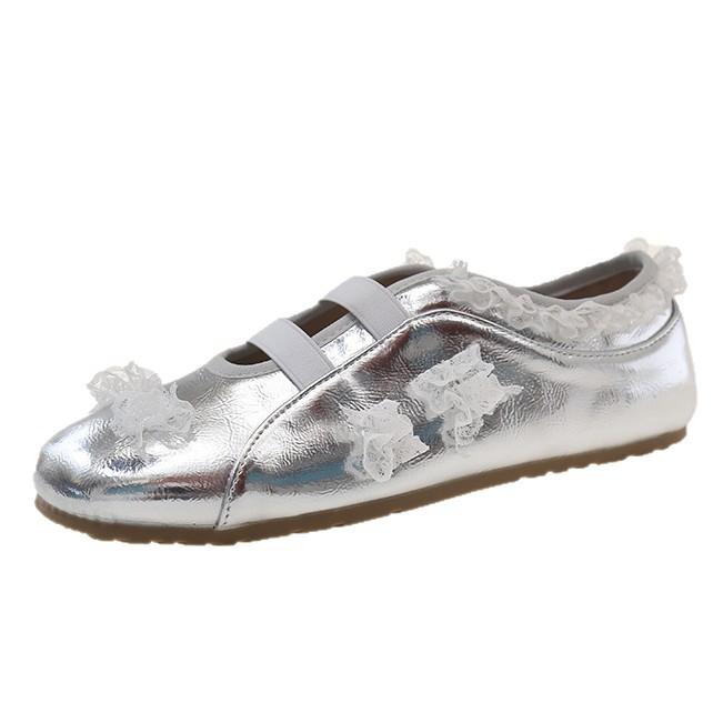 French silver flat-soled single shoes women's 2025 summer new popular sports and leisure soft-soled ballet Mary Jane shoes