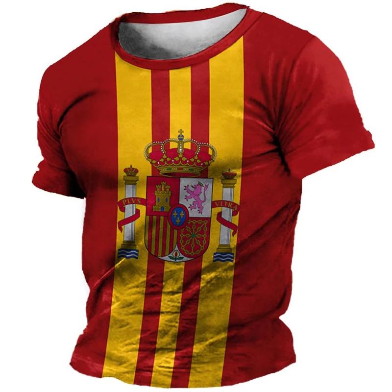 Spain Flag 3D Print T-Shirt Men's Quick Dry Sports Jersey Retro Streetwear Loose Gym Fitness Short Sleeve Summer Top
