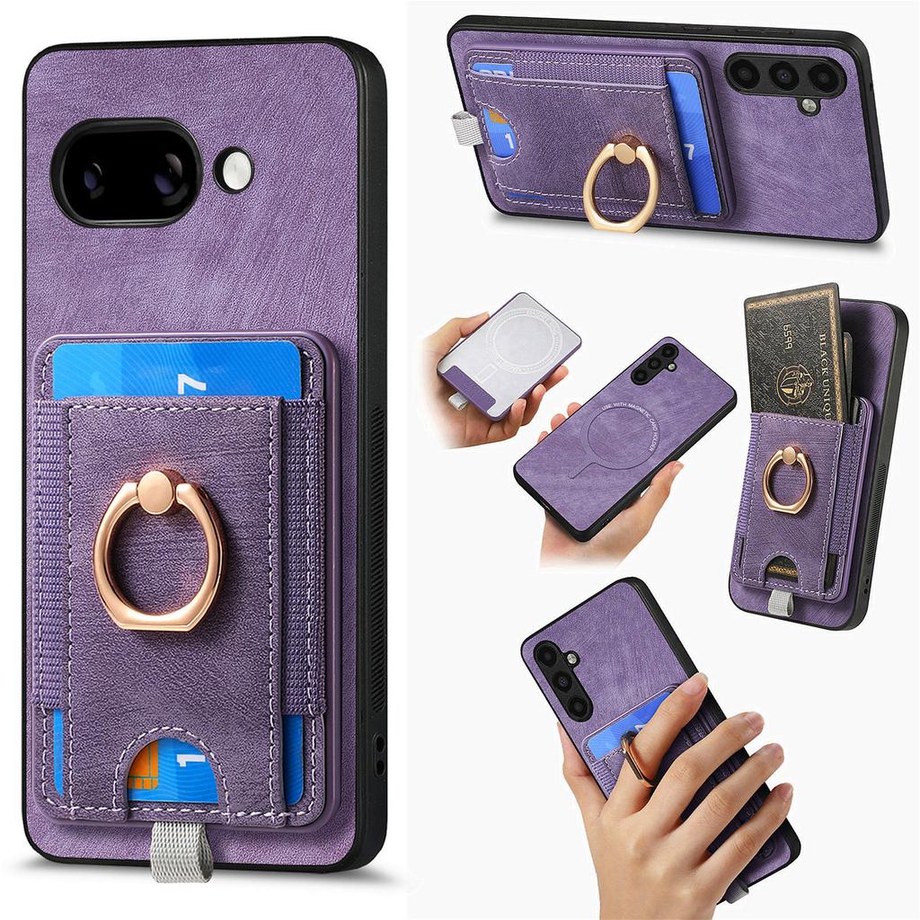 For Google Pixel 9a Magnetic Case PU Leather Back Cover with Detachable Card Holder