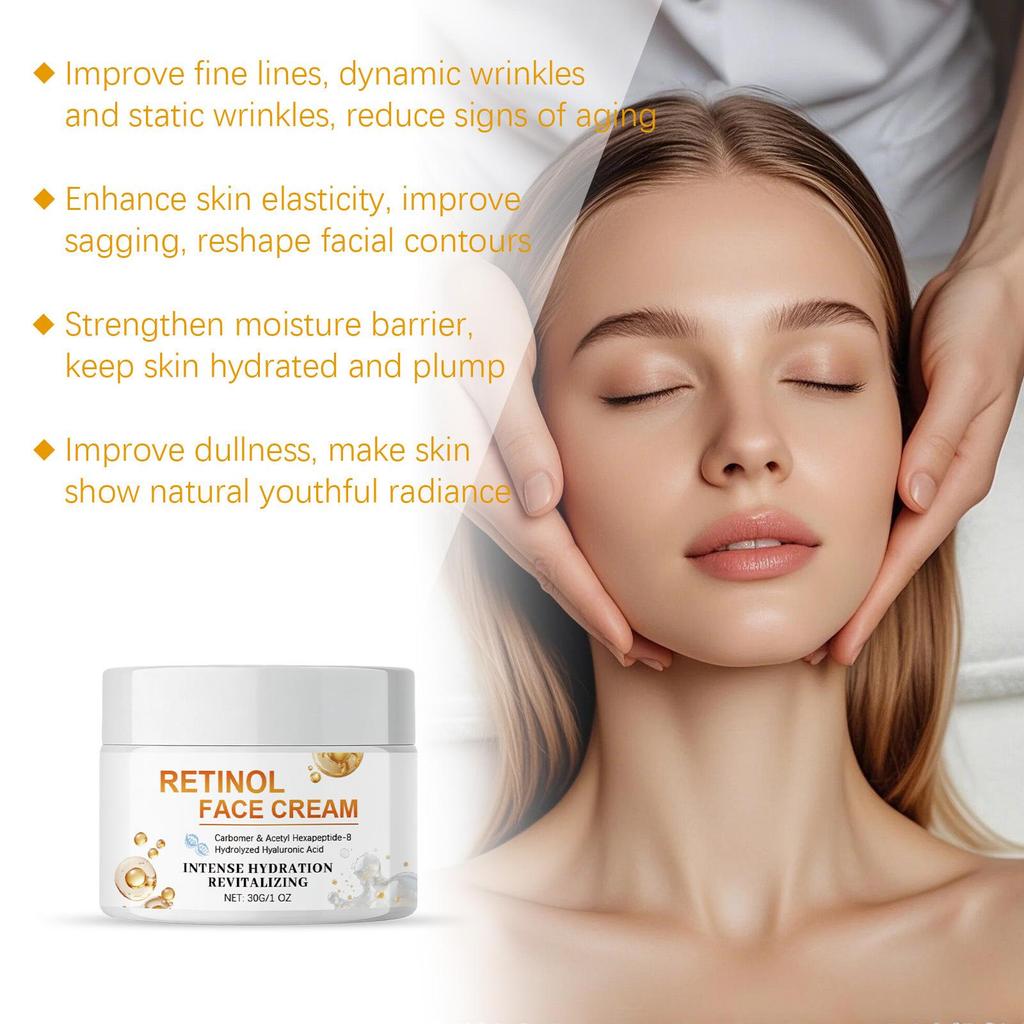 Retinol Face Cream: Fine, Refreshing, Hydrating Texture for Daily Facial Moisturizing and Skincare