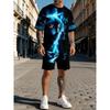 Fashion Men's Casual Suit 3D Casual Color Printing Summer T-shirt Shorts Simple