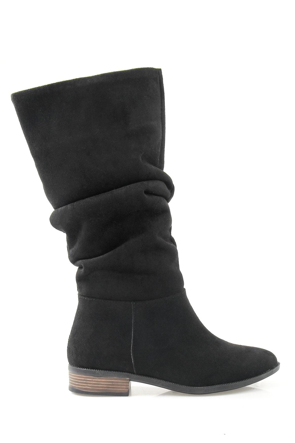 

Женские модные черные замшевые сапоги ниже колена с сильфоном