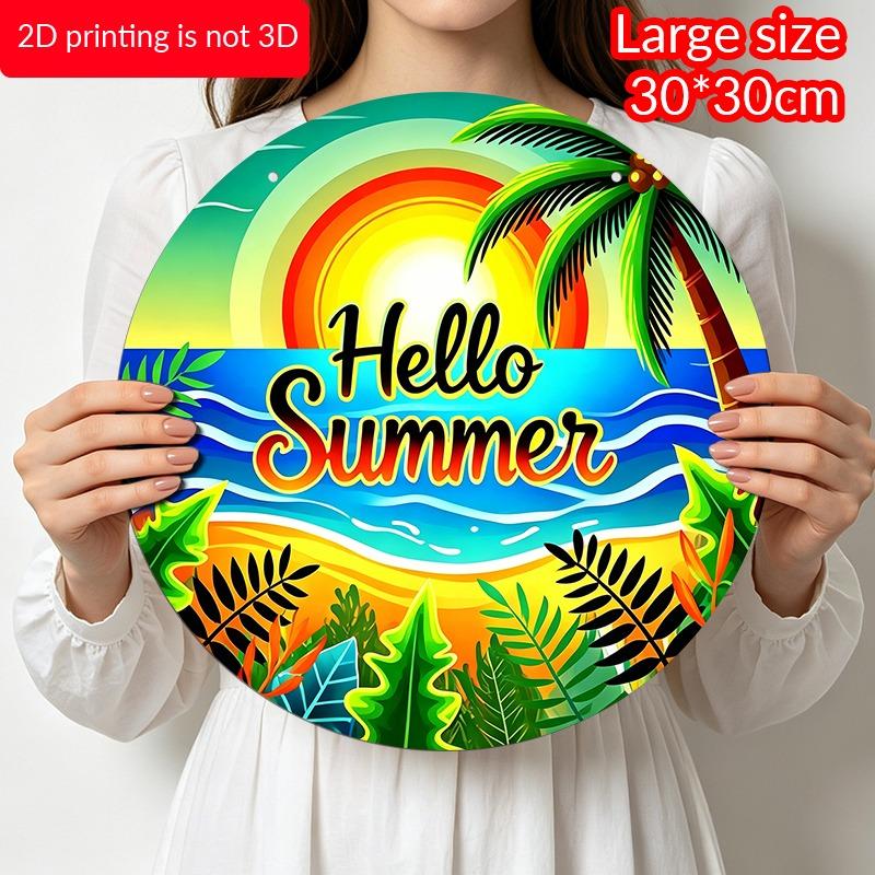 2D Flat Summer-themed Welcome Signs and Aluminum Decorative Plaques In Various Sizes. Tropical Beach Palm Tree Wreath Wall Decorations, Summer