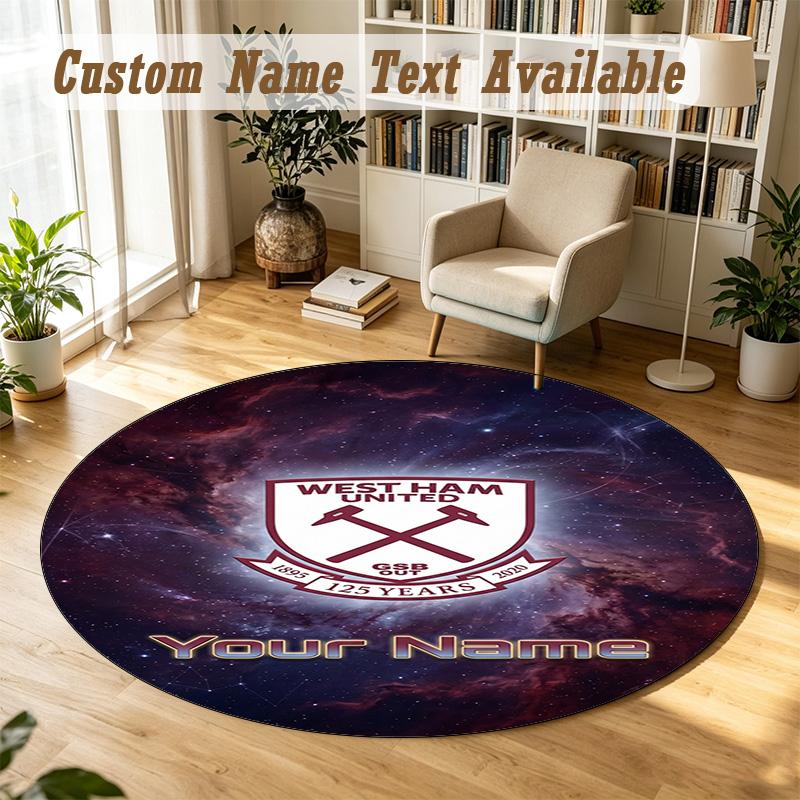 Round Rug Custom NameWest Ham United FC Pattern Non Slip Carpet Home Floor Decor