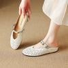 Krazing Pot Cow Skin Mules Round Toe Size 42 Low Heels Slip on Light Shoes Increased Hollow Style Autumn Pumps
