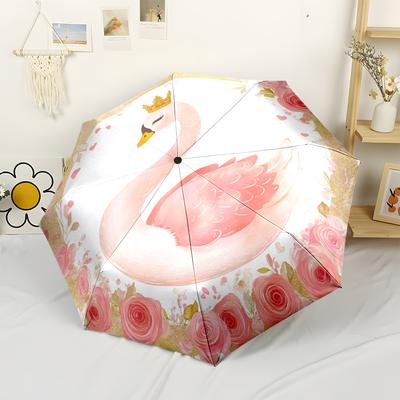 Royal Swan In Flowers Compact Travel Automatic Umbrella Compact 8 Rib Design Compact Design All Season Use Fashionable Accessory Stylish Gift Women