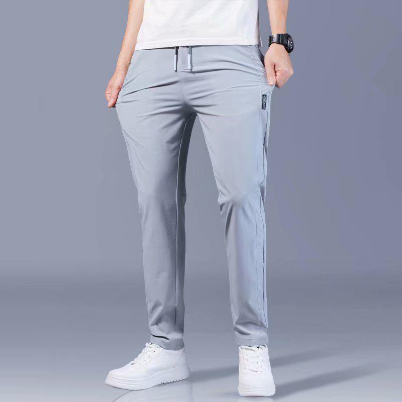 Men's Quick-Drying Elastic Ice Silk Straight Pants - Summer Breathable & Loose Fit