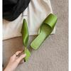 Fashion Elegant Green Satin Designer Slippers Women 2025 Summer Fashion Low Heel Square Toe Mules Loafers Luxury Comfort Slide Sandals