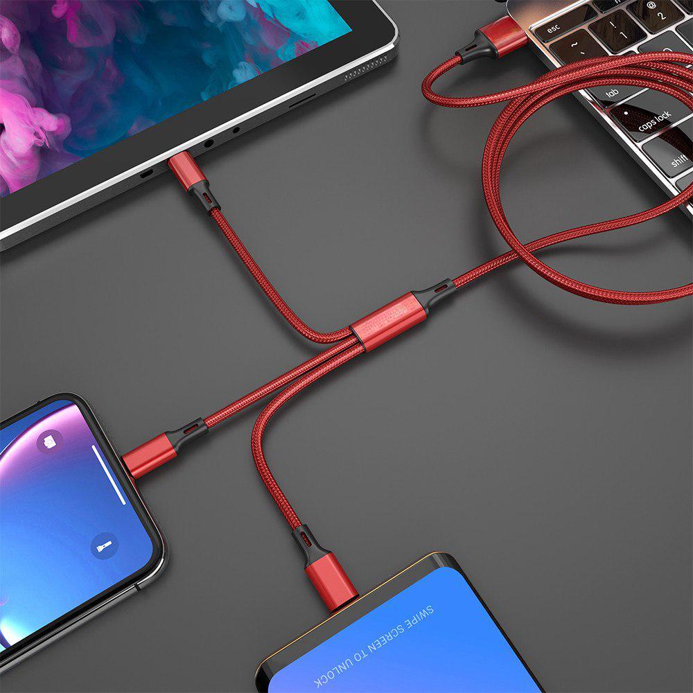 QUEED USB-kábel 3 az 1-ben mobiltelefonokhoz, C típusú micro USB-vel az iPhone gyors töltéséhez