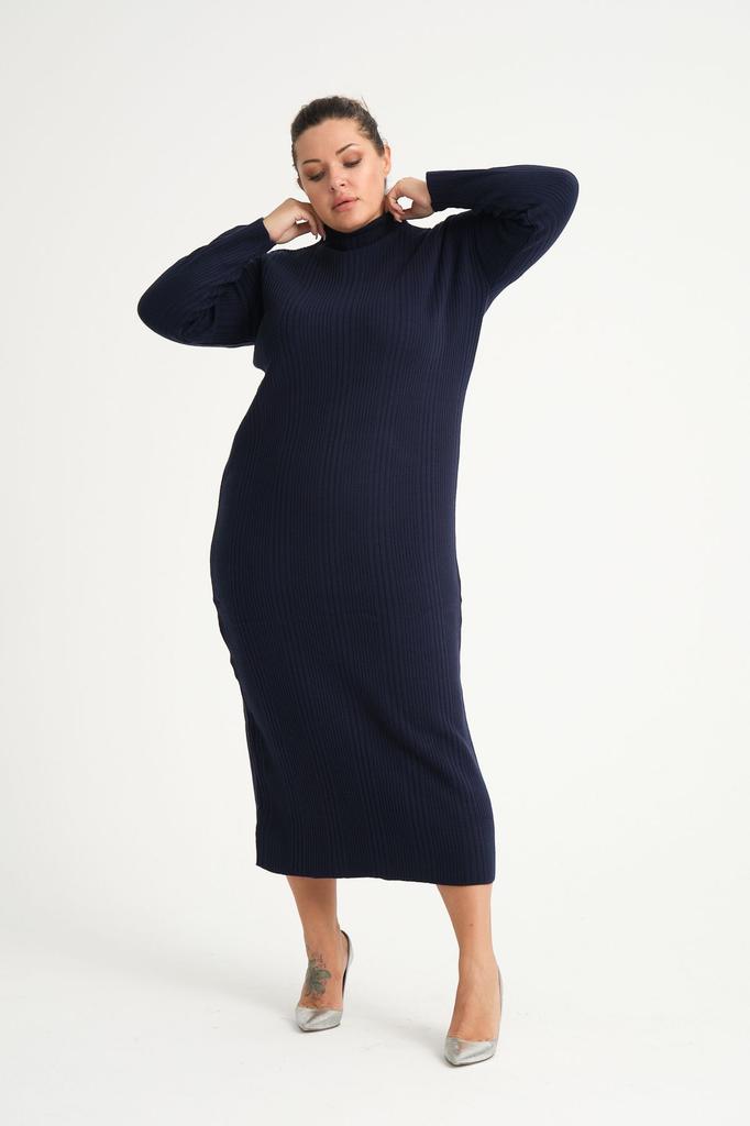 Damen Big Size Kleid Grün Halb Rollkragen Strickkleid Plus Size
