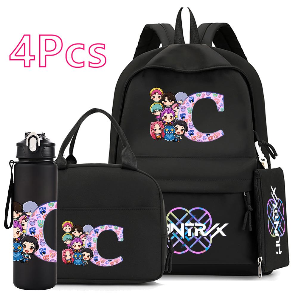 4 Stück/Set K-Pop Bedruckte 750 ml Wasserflasche Rucksack Handtasche Federmäppchen für Teenager Junge Mädchen Schultasche Große Kapazität wasserdicht Bücherrucksack Mochila