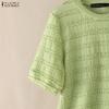 ZANZEA Women Casual Round Neck Solid Color Loose Short Sleeve Blouse