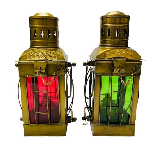 Nautical Antique Red, Green Beautiful Ship Oil Lamp