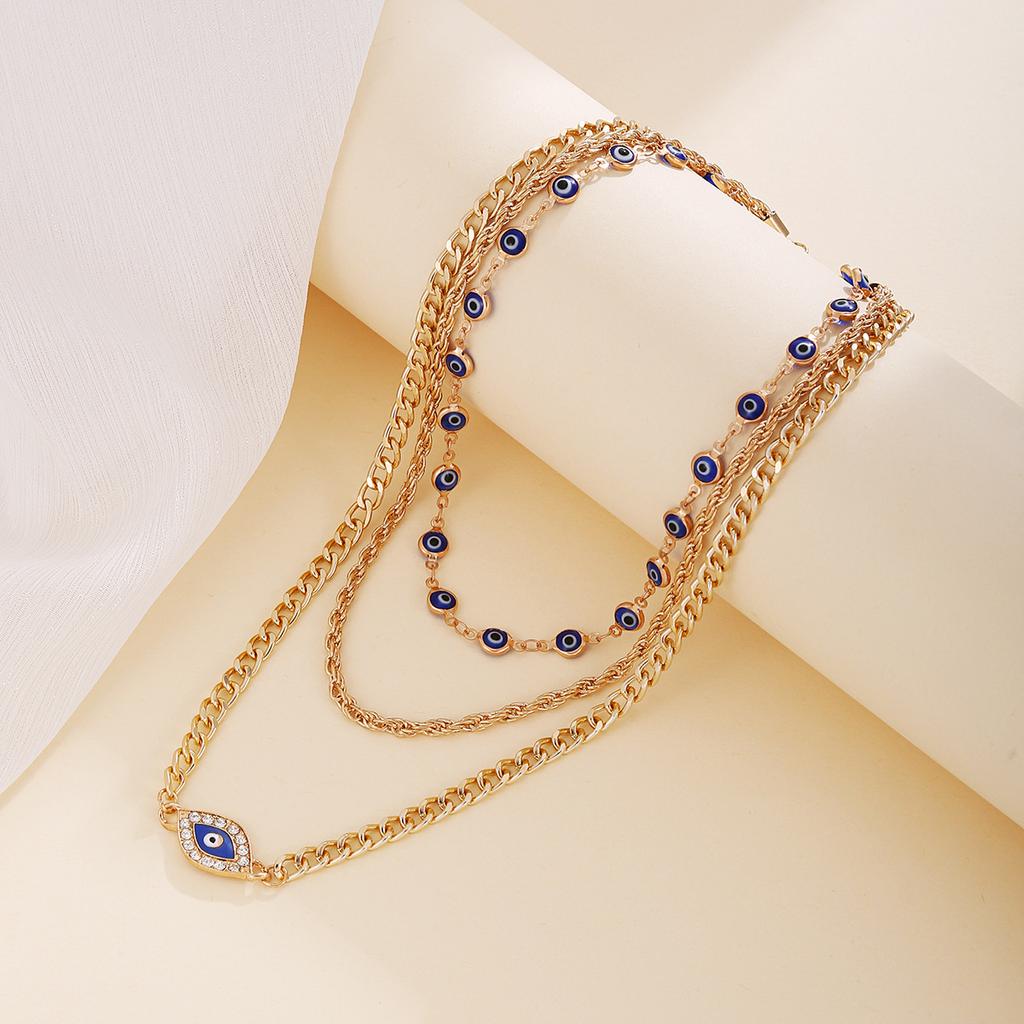 Hot-selling diamond-encrusted Devil's Eye pendant necklace set, personal stacked neck chain