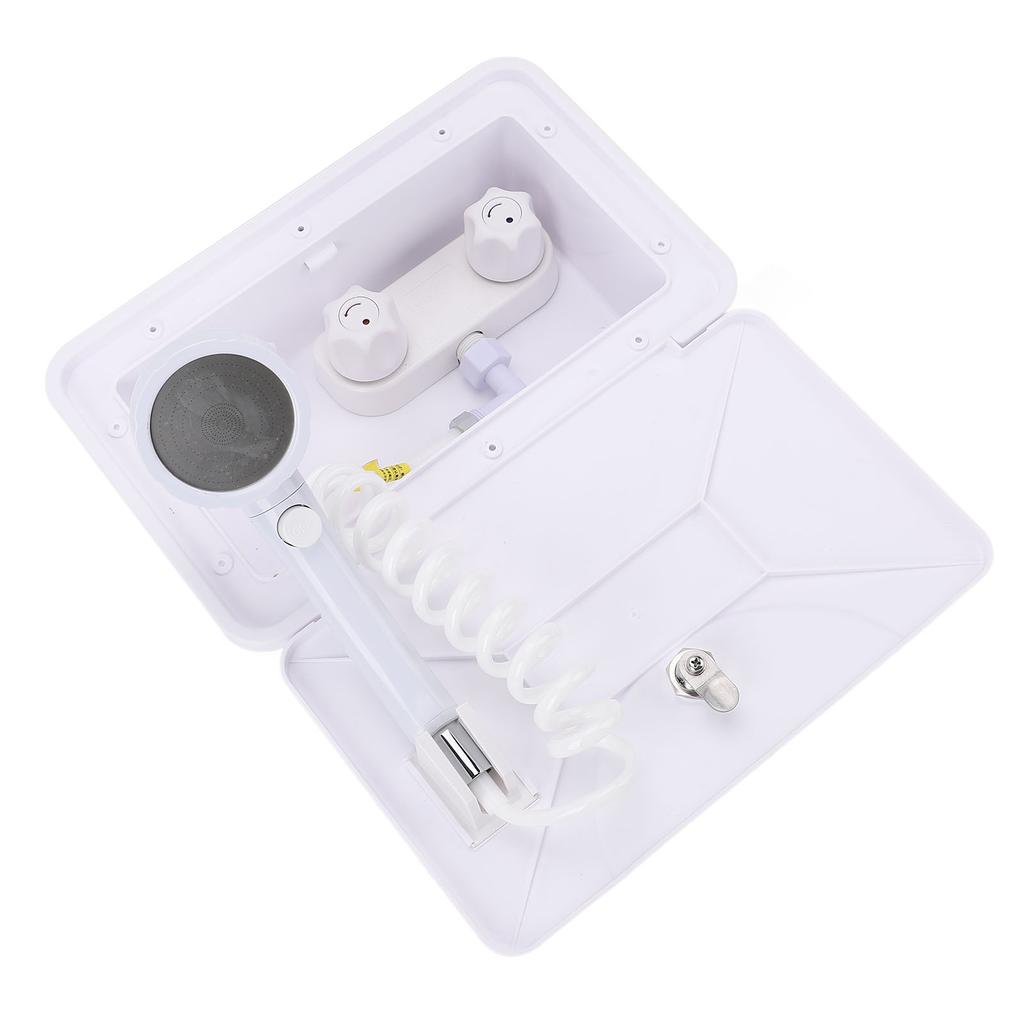 RV Exterior Shower Box with Shower Head 1.5m Retractable Hose Hot Cold Water Regulating for Motorhome Trailer