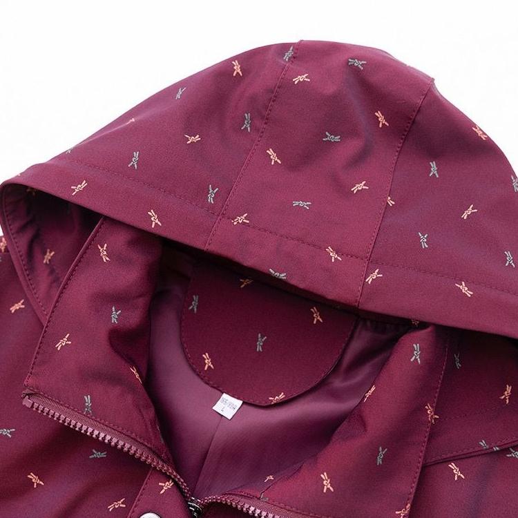 Fashion Loose Detachable Hat Mother Women's Windbreaker Printed Jacket Plus Size Jacket Top