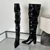 Moda Liyke Zimowe Uliczne Seksowne Botki Damskie za Kolano ze Szpiczastym Noskiem Buty do Tańca Buty Damskie za Udo Modne Niskie Kwadratowe Obcasy Botas Mujer