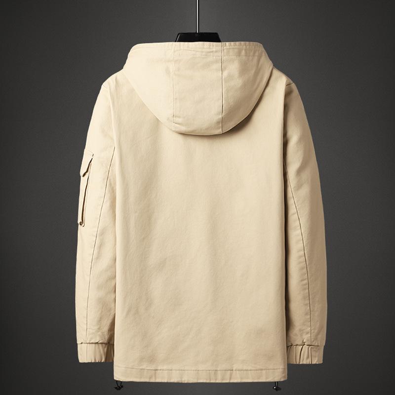 Spring and Autumn Casual Handsome Korean Edition Trendy Cotton Hooded Jacket Tooling Top Windbreaker
