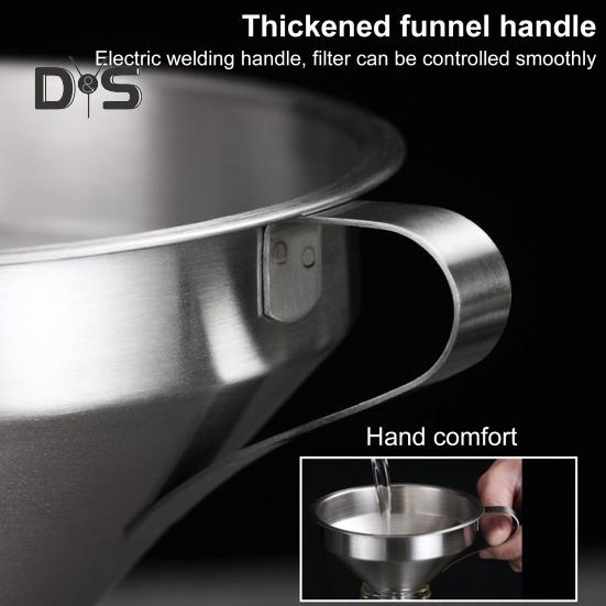 Stainless Steel Filter Funnel 11/13/15cm Food-Grade Metal Filling Funnels for Liquids Dry Ingredients Spices Powders High Heat Resistant Kitchen
