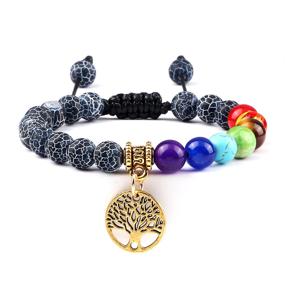 Tree of Life Pendant Woven Bracelet with Tiger Eye Matte Stone Beads - European & American Fashion
